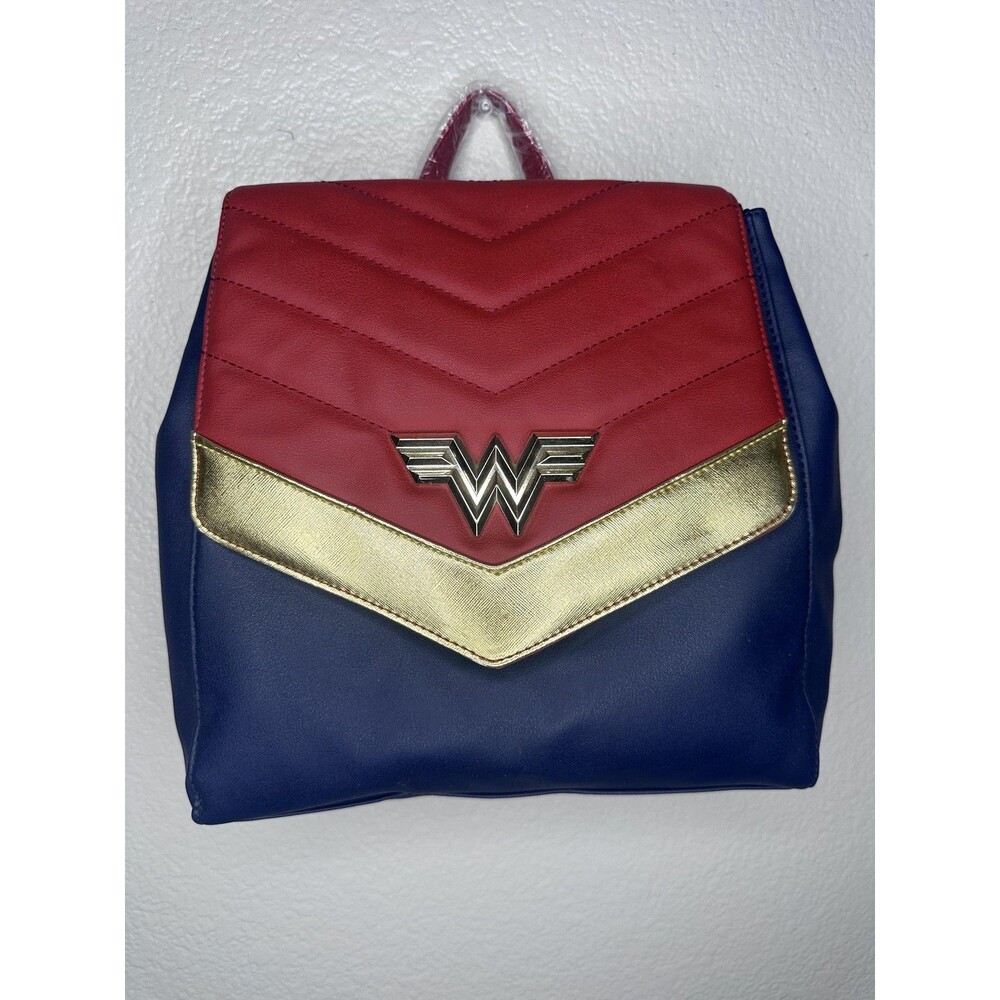 Hot Topic Mini Backpack Bag Womens Blue Red Wonder Woman WW84 Logo Faux Leather